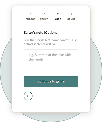 Editor’s note step in the create flow: optional context for your story.